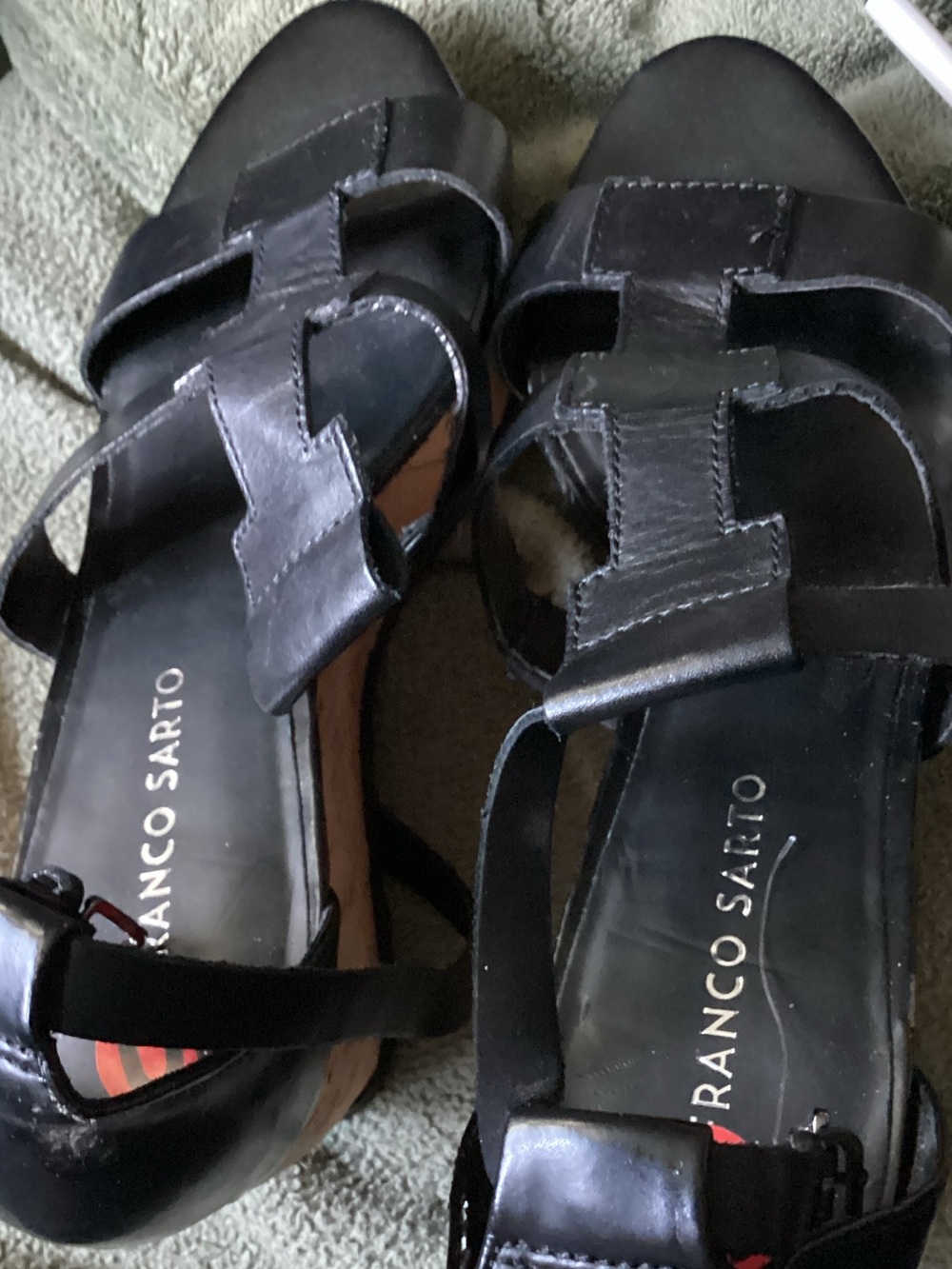 Franco Sarto Black Leather Cutout Slide Sandals
